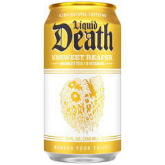 Liquid Death Iced Tea - Unsweet Reaper, Less Sugar*, Boost of Caffeine, B Vitamins, No Artificial Sweeteners, 12 Fl Oz (Pack of 12)