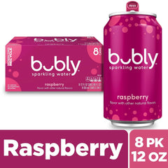 bubly Sparkling Water, Raspberry, Zero Sugar & Zero Calories, 12 Fl Oz Cans (Pack of 8)