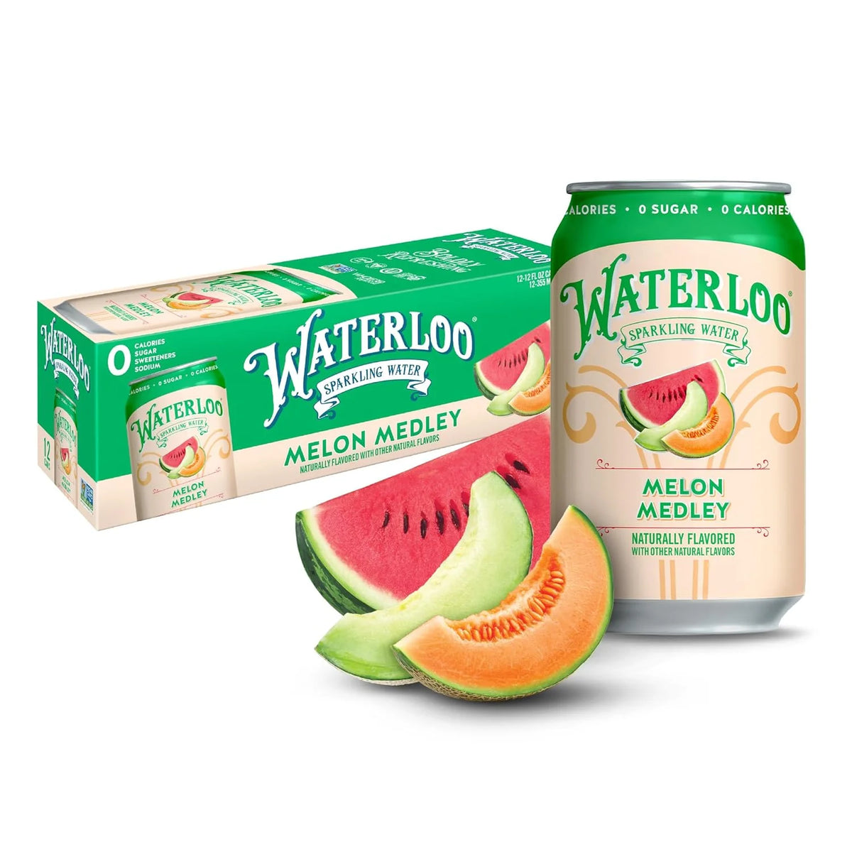 Waterloo Sparkling Water, Melon Medley Naturally Flavored, 12 Fl Oz Cans (Pack of 12) – Zero Calories and Zero Sugar or Sweeteners