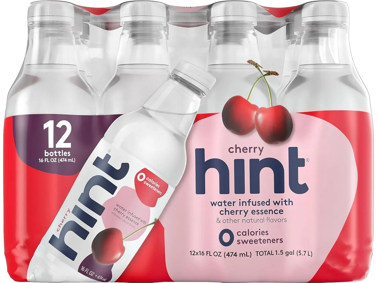 Hint Flavored Bottled Water, Cherry - Purified Water Beverages with Zero Calories, Natural Flavors, and Sugar Free - 16 Fl Oz (Pack of 12)