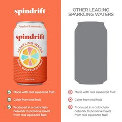 Spindrift Sparkling Water, Tropical Lemonade Flavored, Made with Real Squeezed Fruit, 12 Fl OZ Cans, Pack of 24 (Only 13 Calories per Can)