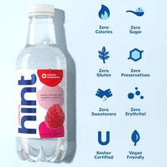 Hint Flavored Bottled Water, Raspberry - Purified Water Beverages with Zero Calories, Natural Flavors, and Sugar Free - 16 Fl Oz (Pack of 12)