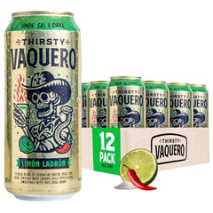 Thirsty Vaquero, Lime, Salt & Chile Flavored soda (Limon Ladron), Mexican-inspired soda, Real Fruit Juice & Savory Spices, Made with Organic Agave, Low Calorie, Natural Juice, 16 oz Cans, 12-Pack