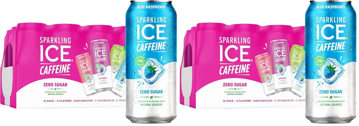 Sparkling Ice Caffeine Variety Pack,Flavored Sparkling Water,Zero Sugar,with Vitamins and Antioxidants,16 fl oz,(Citrus Twist,Black Raspberry,Blue Raspberry,Strawberry Citrus),(Pack of 24)