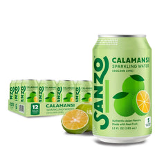 Sanzo Flavored Sparkling Water - Golden Lime Seltzer (Calamansi) - Low Calorie Low Sugar - Craft Asian Drinks - Vegan Gluten Free Carbonated Flavored Water - Fizzy Healthy Drinks - 12oz, 12 Pack
