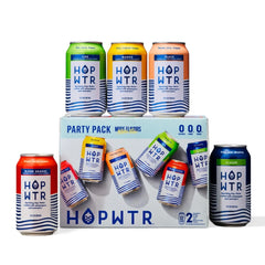 HOPWTR Party Pack - Sparkling Hop Water, Sugar Free Non Alcoholic Drinks & NA Beer Alternative, Low Carb Adaptogen Drink with Nootropics, Zero Calories Sparkling Water (12 Pack, 12oz Cans)